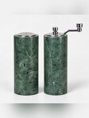 Vintage Olde Thompson Green Marble Salt Shaker Pepper Mill Set Made in USA